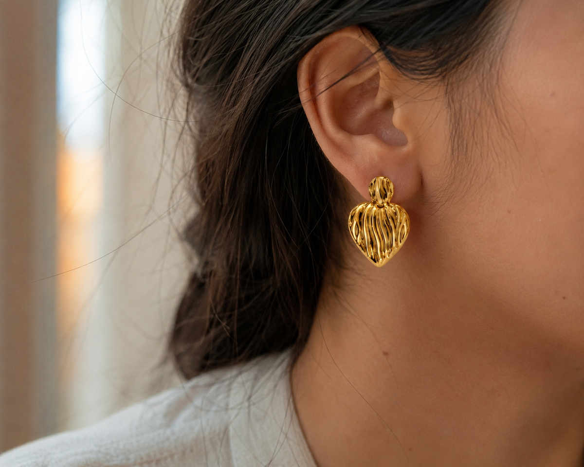 Textured Heart Drop Earrings