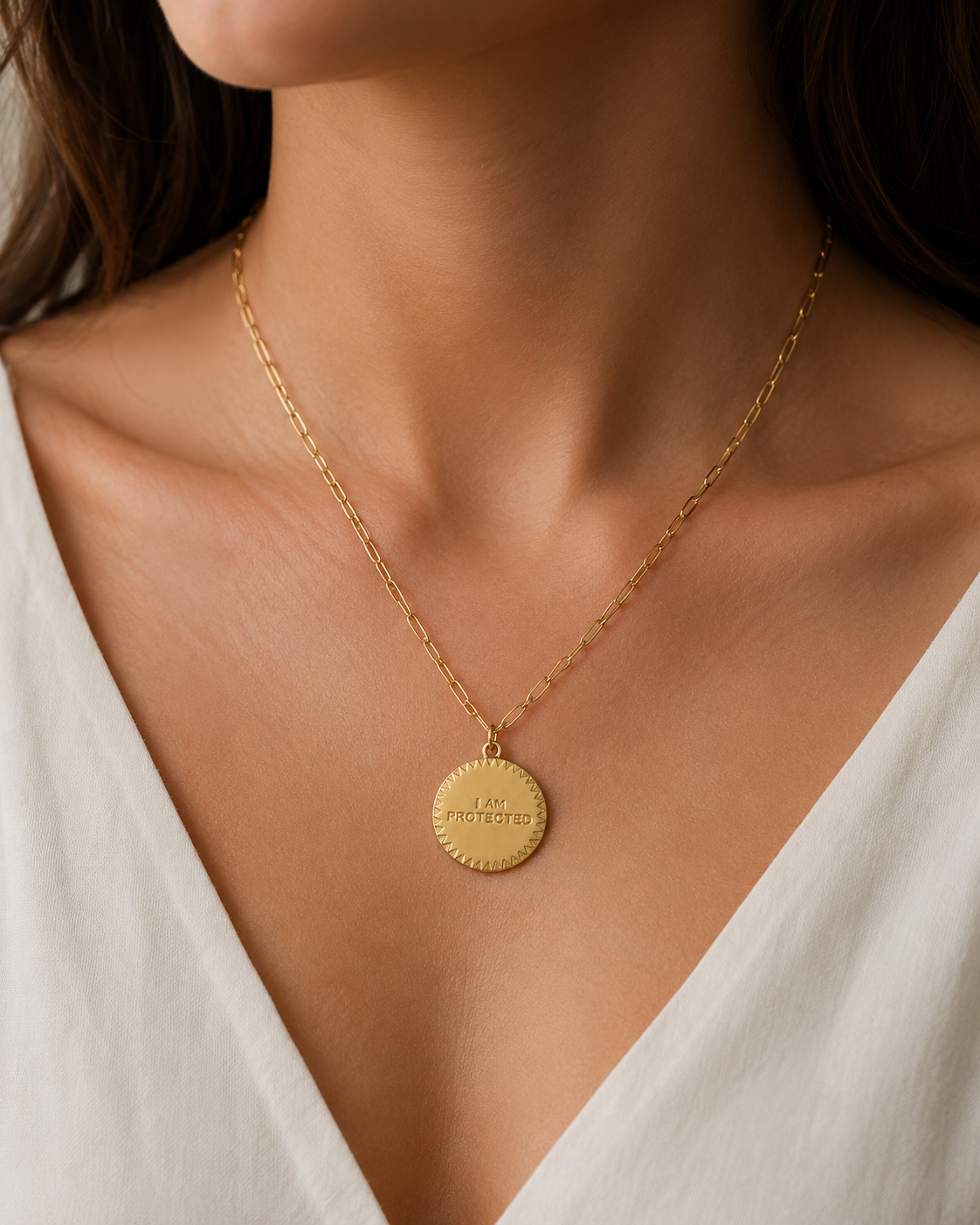 Gold Stainless Steel Protected Medallion Paperclip Necklace – anti-tarnish Emira Jewels