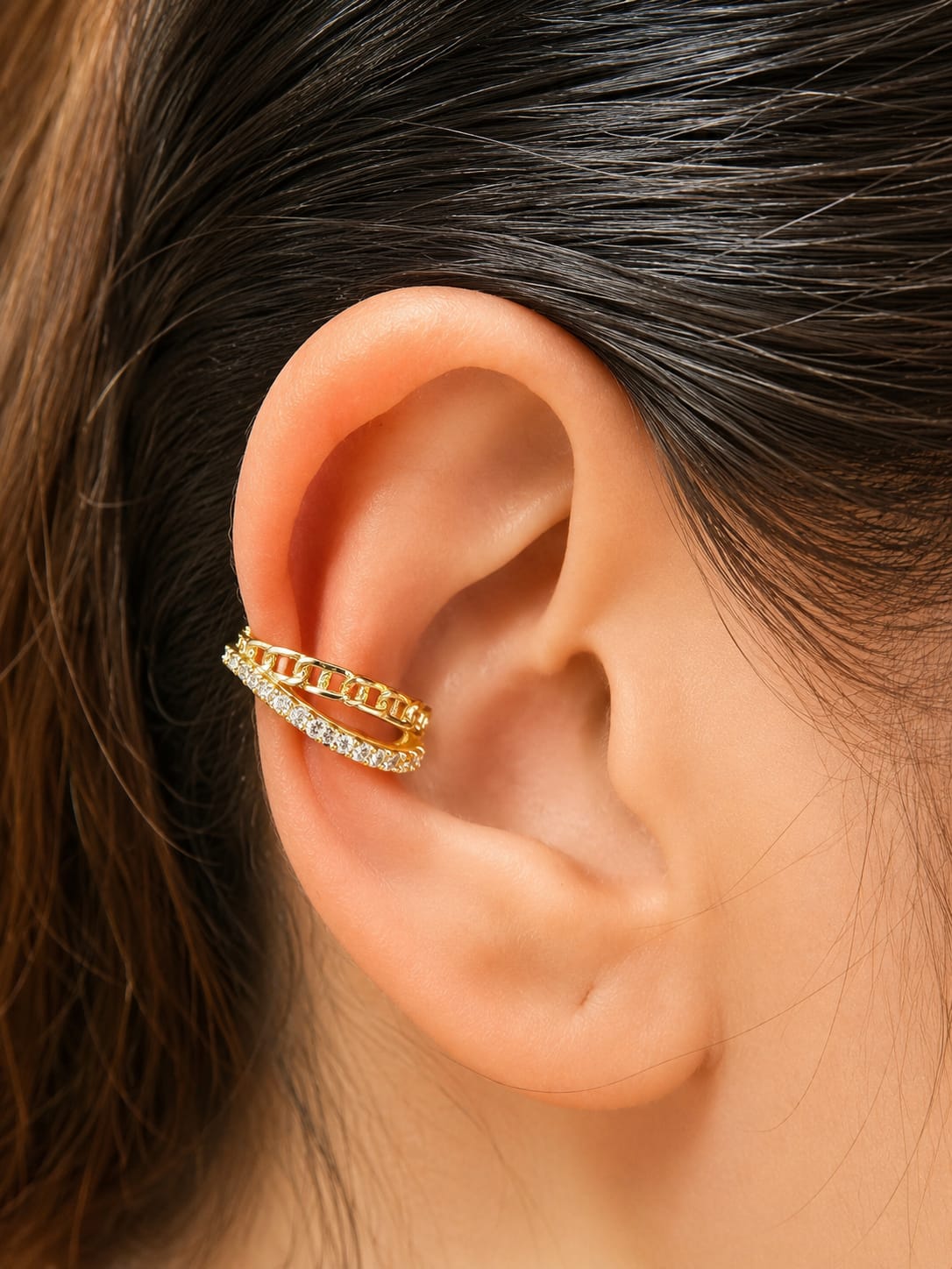Élan Gold-Tone Crystal Chain Ear Cuff | Emira Jewels UAE