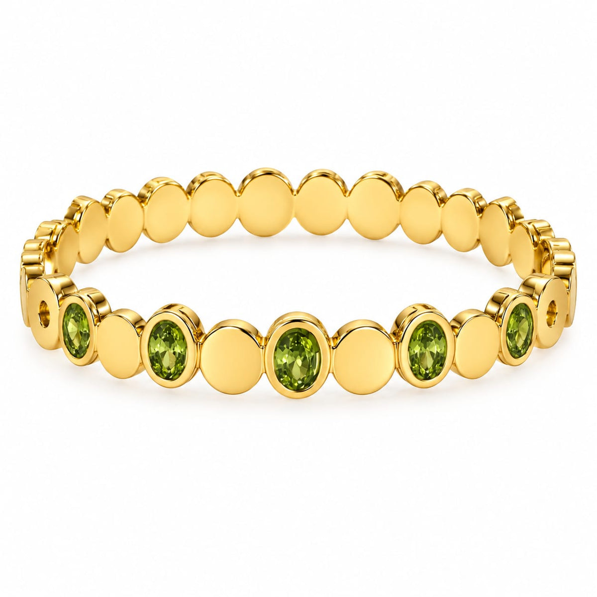Elara gold-tone stainless steel bracelet with oval green crystals – Emira Jewels UAE