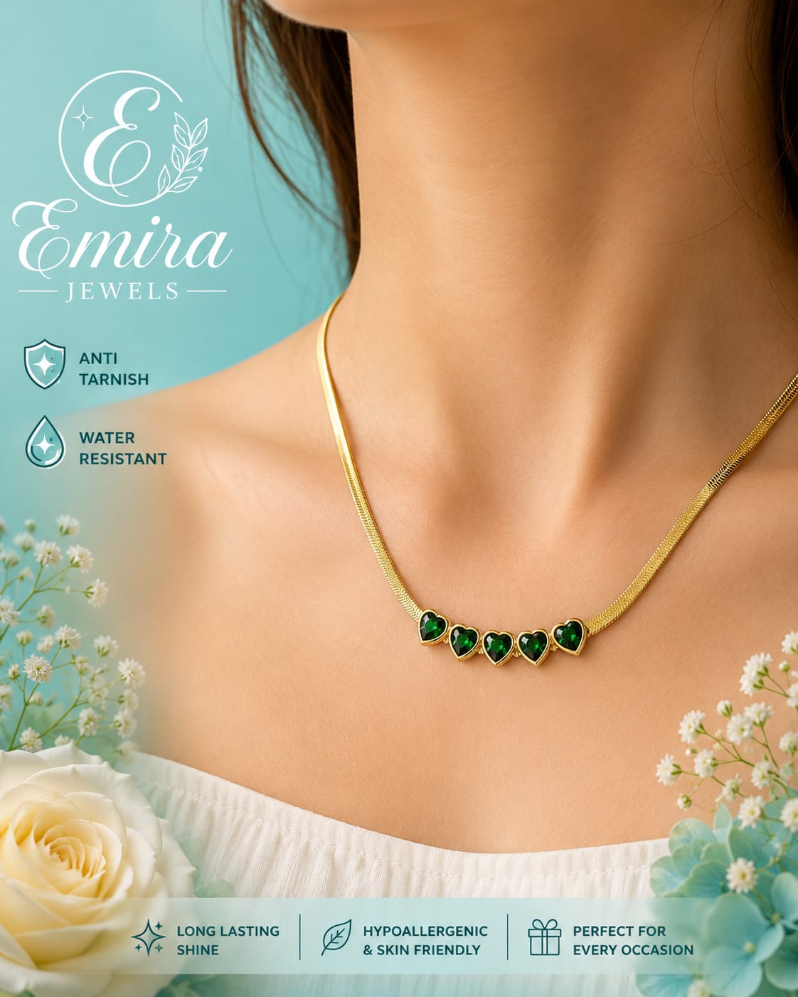 Emerald Hearts Necklace