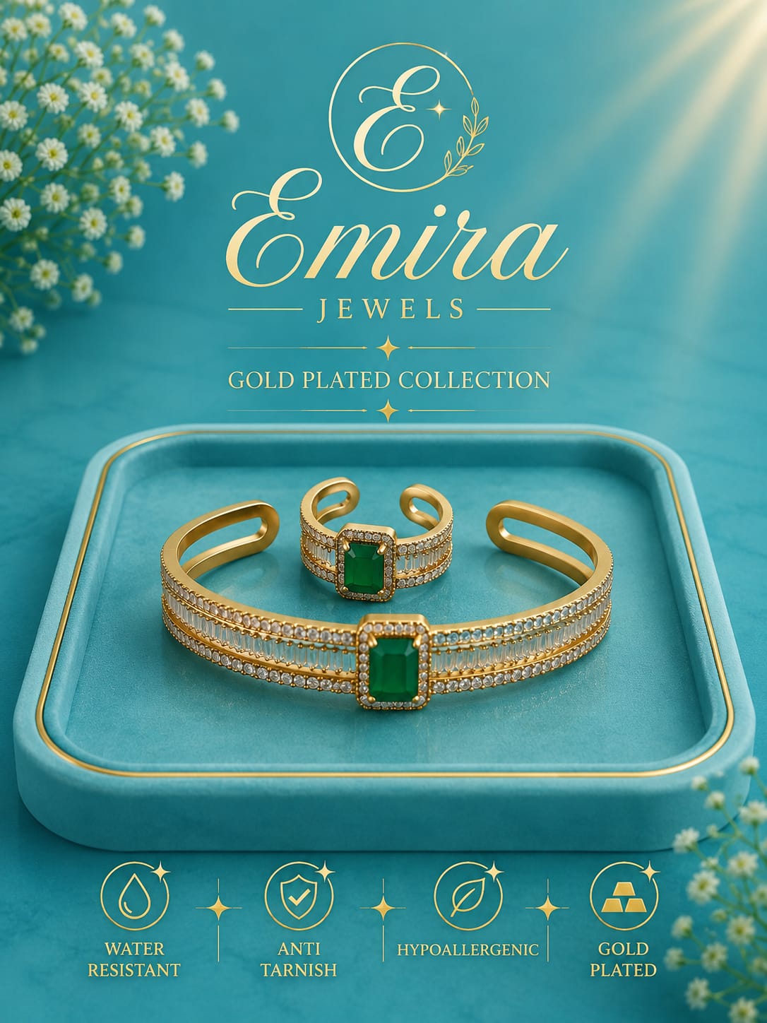 Emerald Radiance Cuff & Ring Set