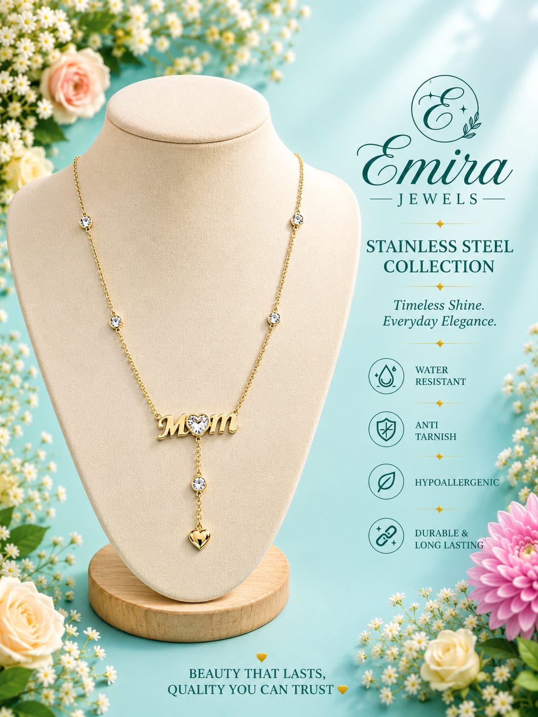 Mom Heart Lariat Necklace