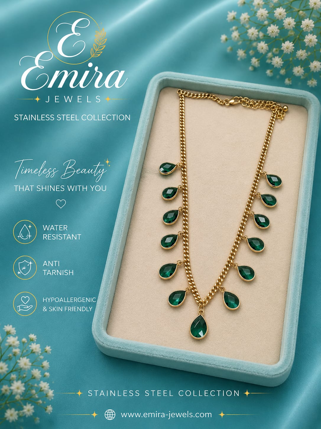 Emerald Cascade Teardrop Necklace