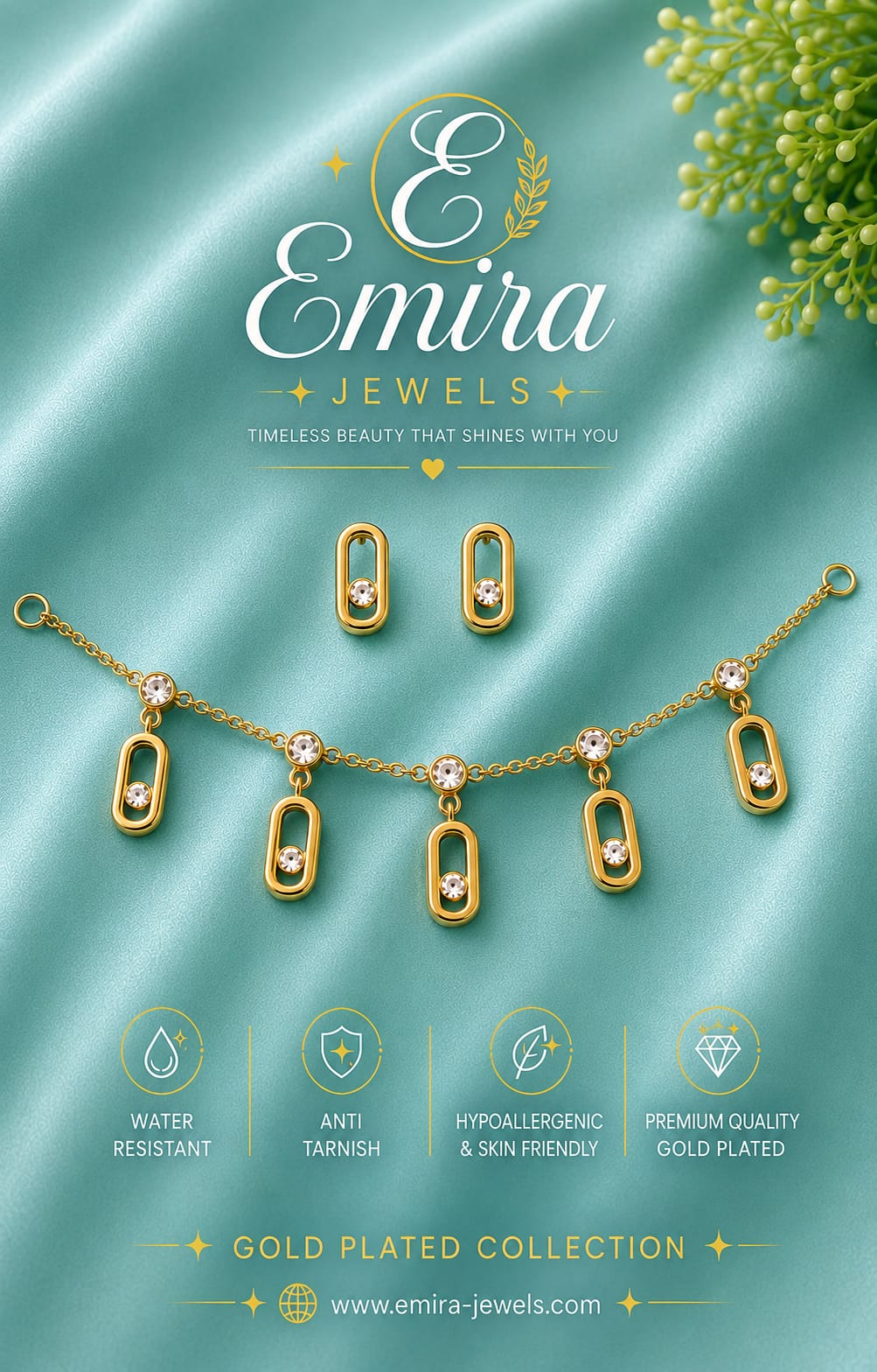 Aurora Crystal Gold Plated Necklace & Earrings Set