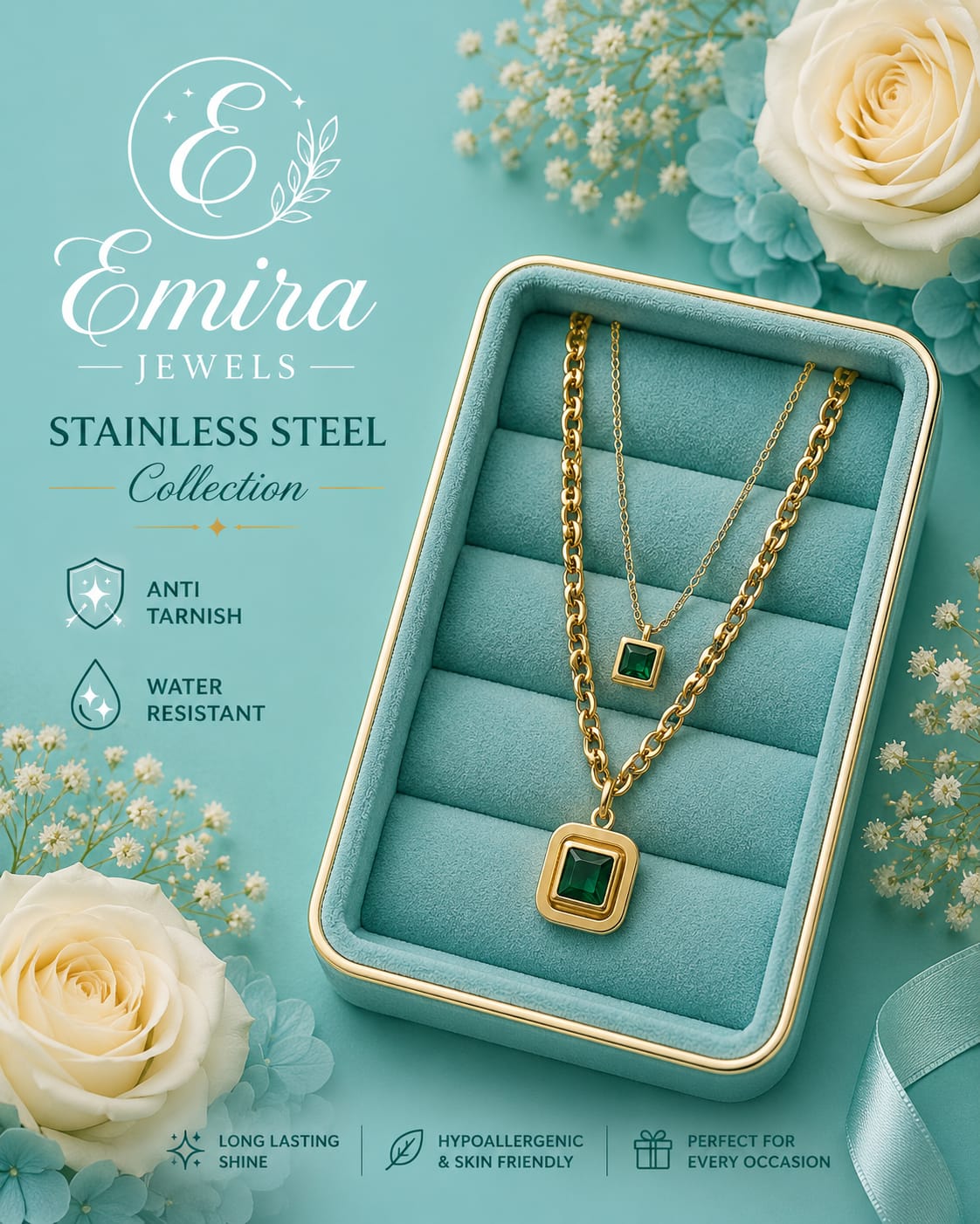Emerald Elegance Layered Necklace Set