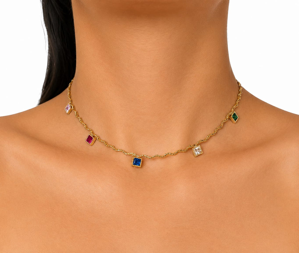 Viva Gemstone Drop Stainless Steel Necklace