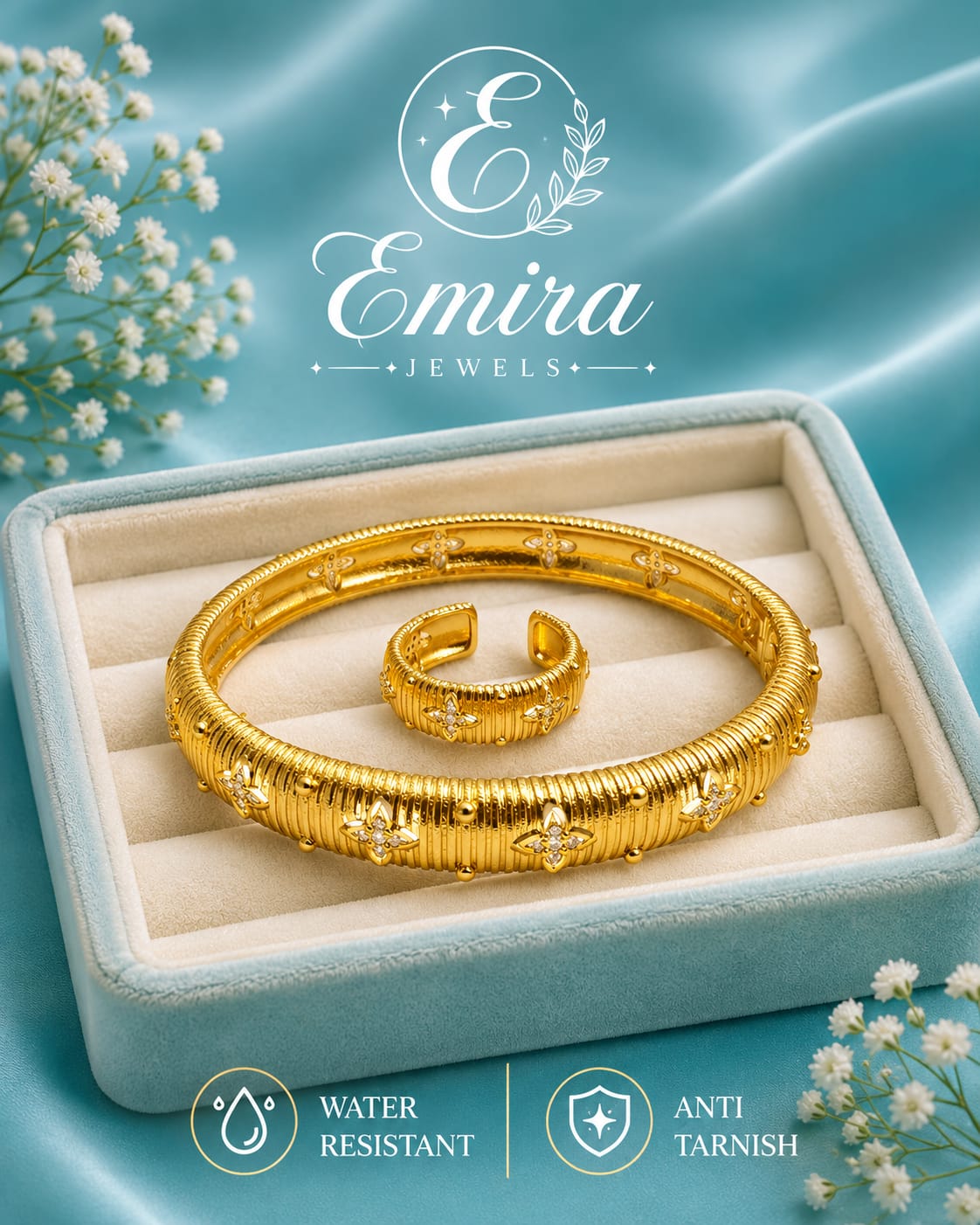 Celestial Bloom Bangle Ring Set