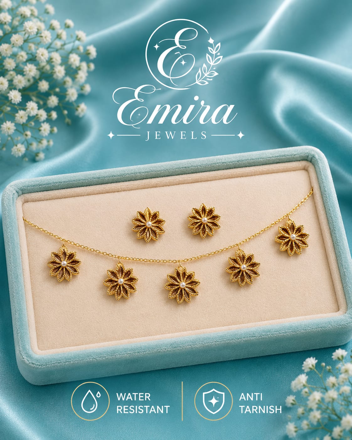 Golden Bloom Necklace & Earrings Set