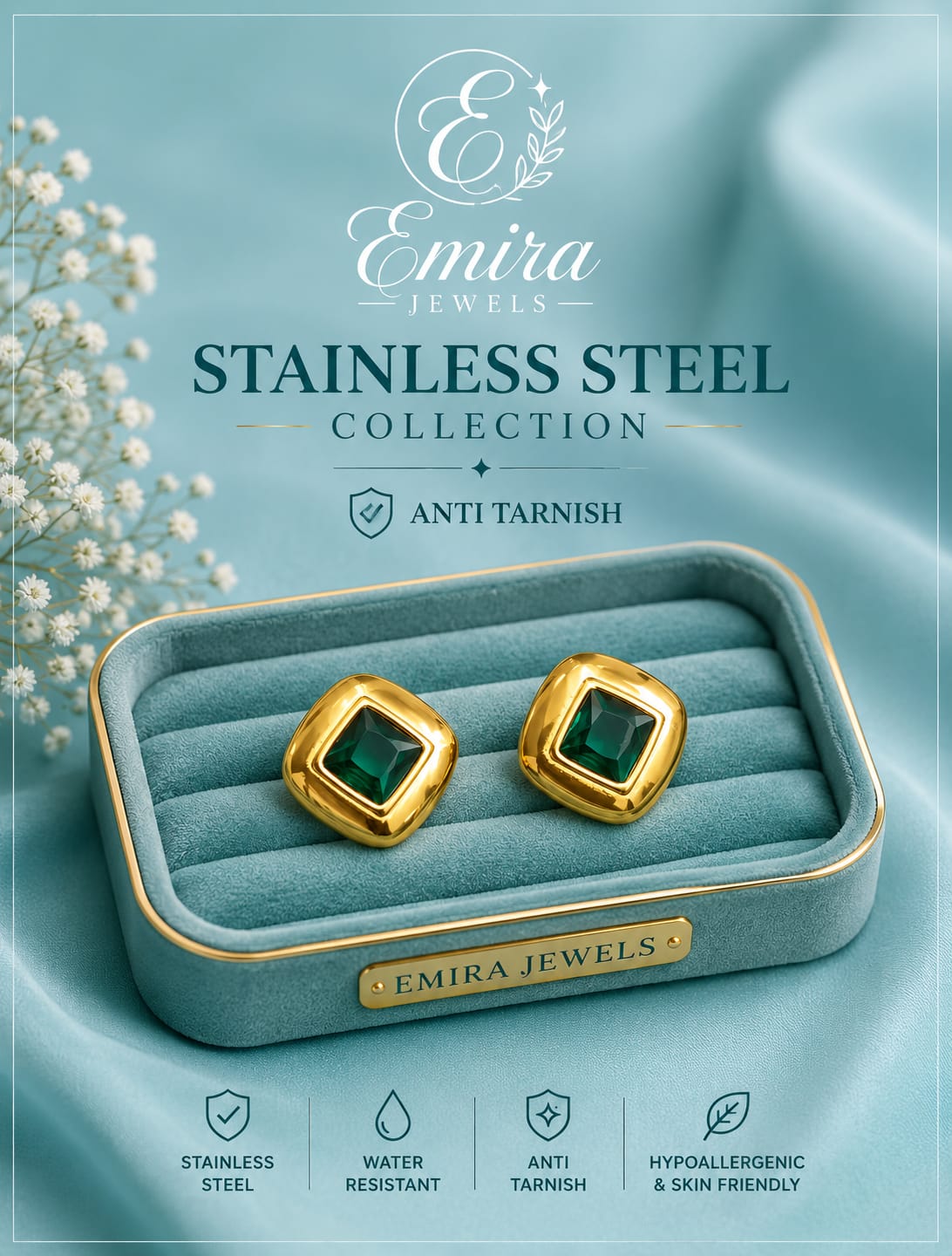 Emerald Glow Stud Earrings