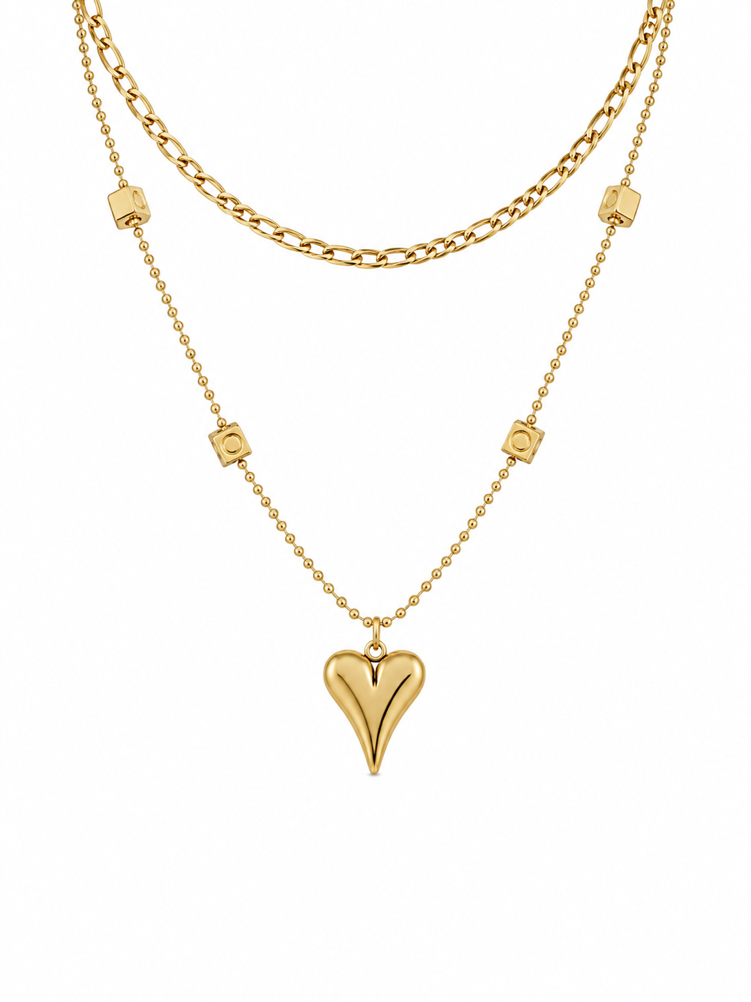 Layered Heart Charm Necklace