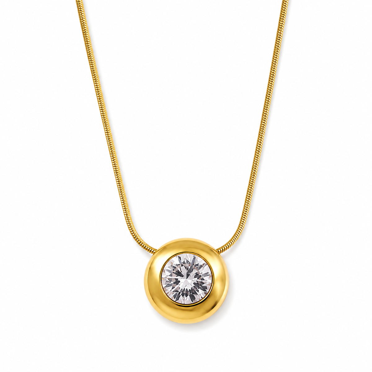Gold-tone stainless steel solitaire crystal pendant necklace – Emira Jewels UAE
