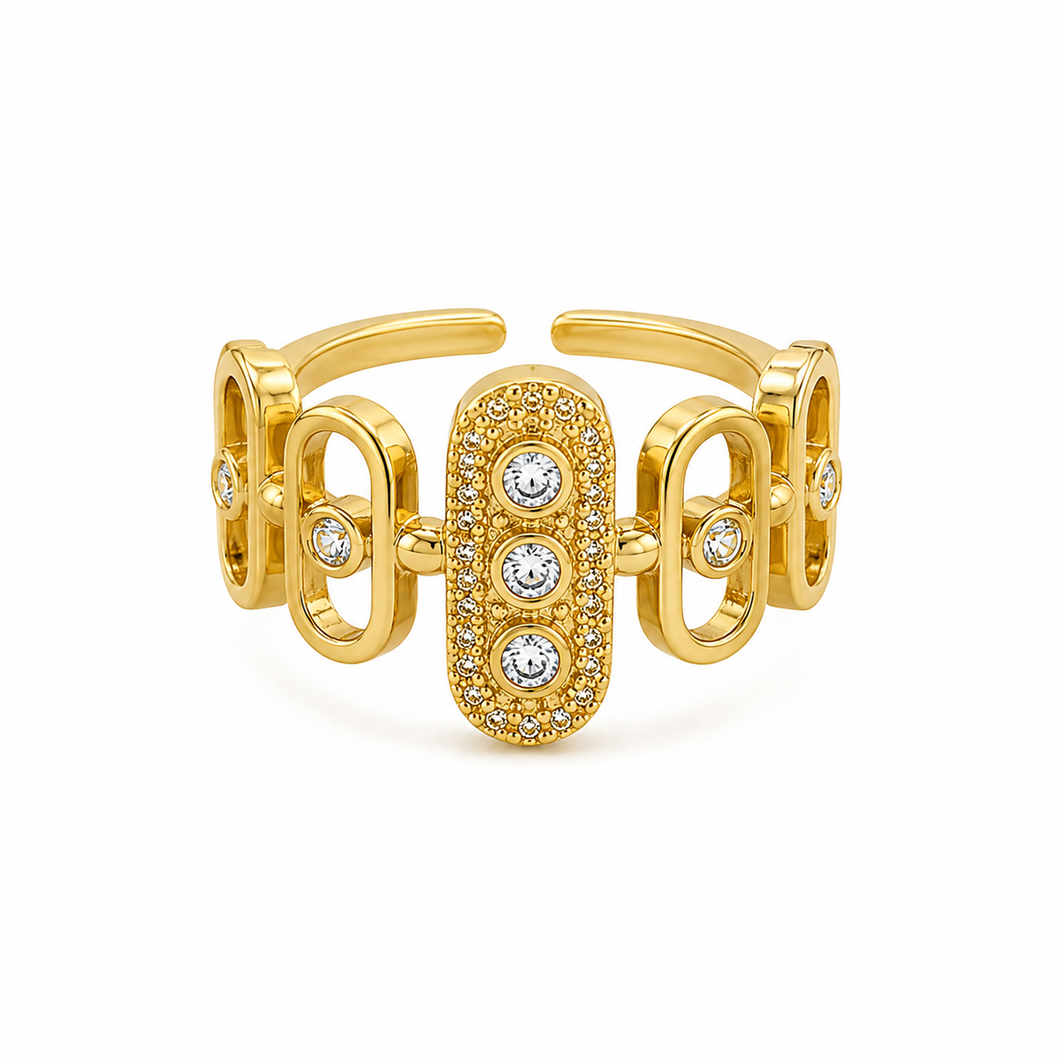 Celeste Luxe gold-tone adjustable open ring with clear crystal details – Emira Jewels UAE