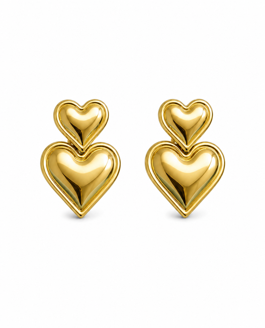 Double Heart Drop Earrings