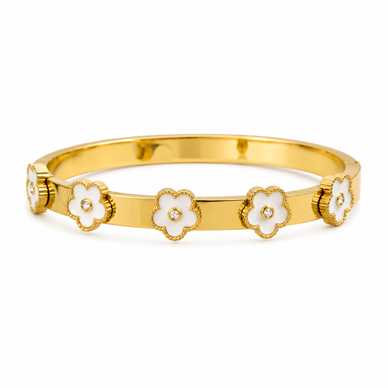 White Blossom Stainless Steel Bangle