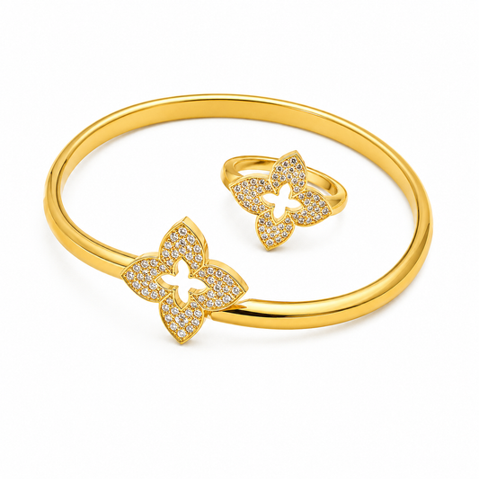 Aurora Bloom Gold-Plated Bangle & Ring Set