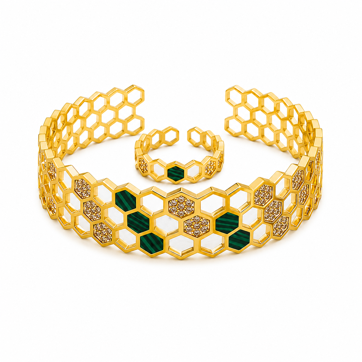Honeycomb Luxe Gold-Plated Cuff & Ring Set