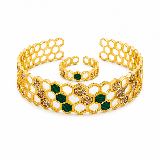 Honeycomb Luxe Gold-Plated Cuff & Ring Set