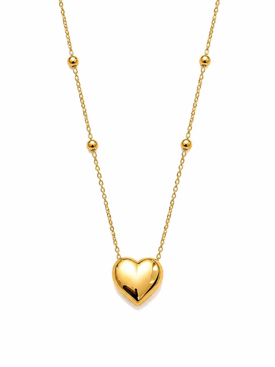 Golden Heart Bead Pendant Necklace
