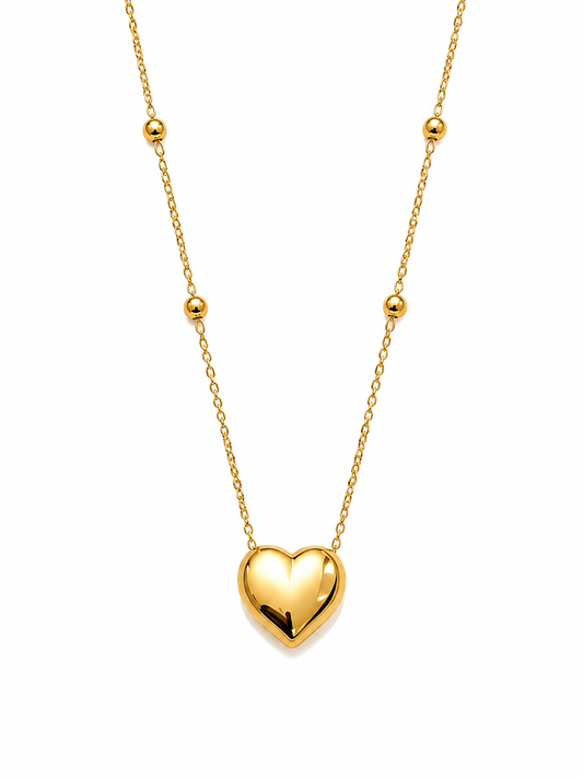 Golden Heart Bead Pendant Necklace