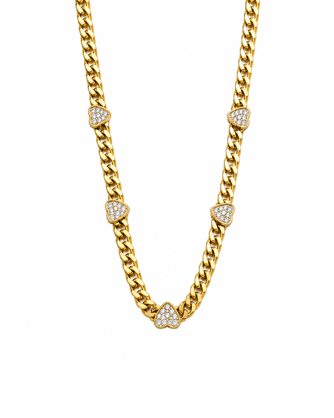 Golden Hearts Cuban Link Necklace
