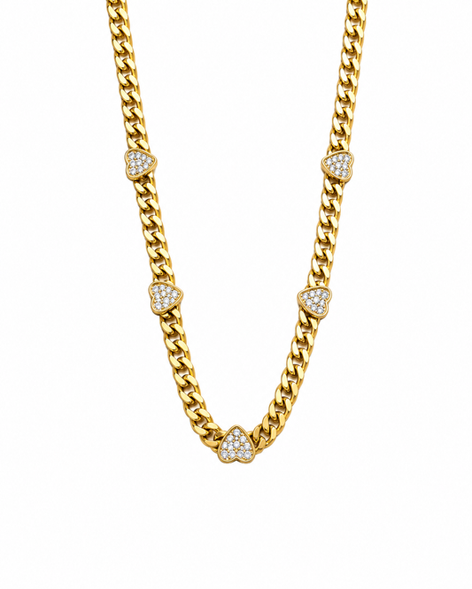 Golden Hearts Cuban Link Necklace