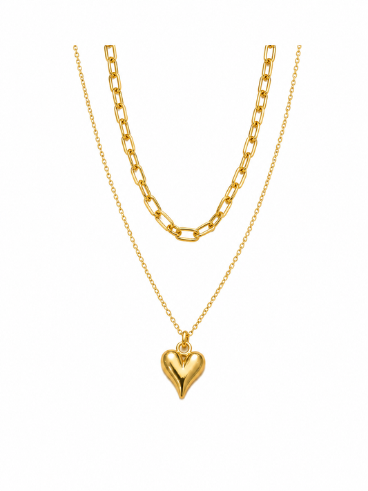 Layered Heart Charm Necklace