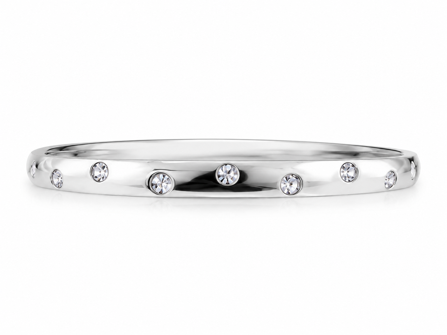 Luna Crystal Stainless Steel Bangle – Silver