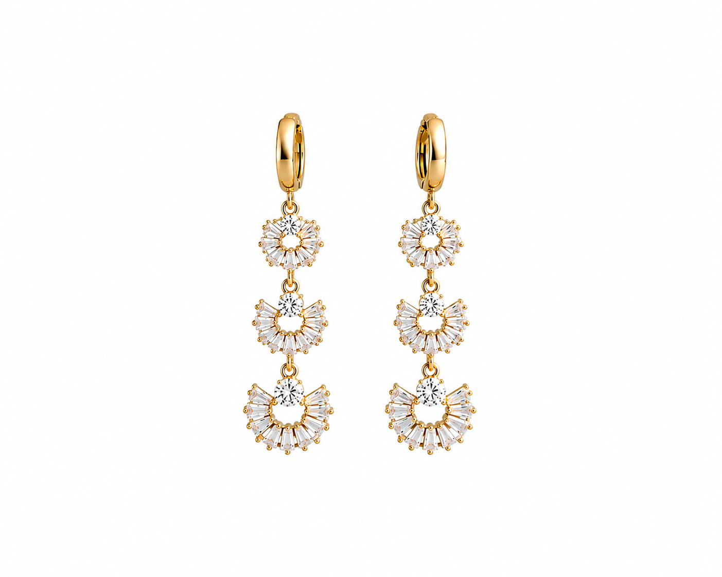 Triple Halo Drop Earrings