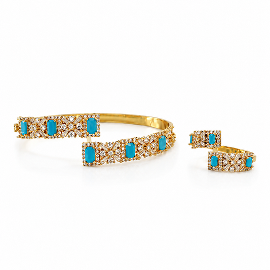 Azure Bloom Bangle & Ring Set