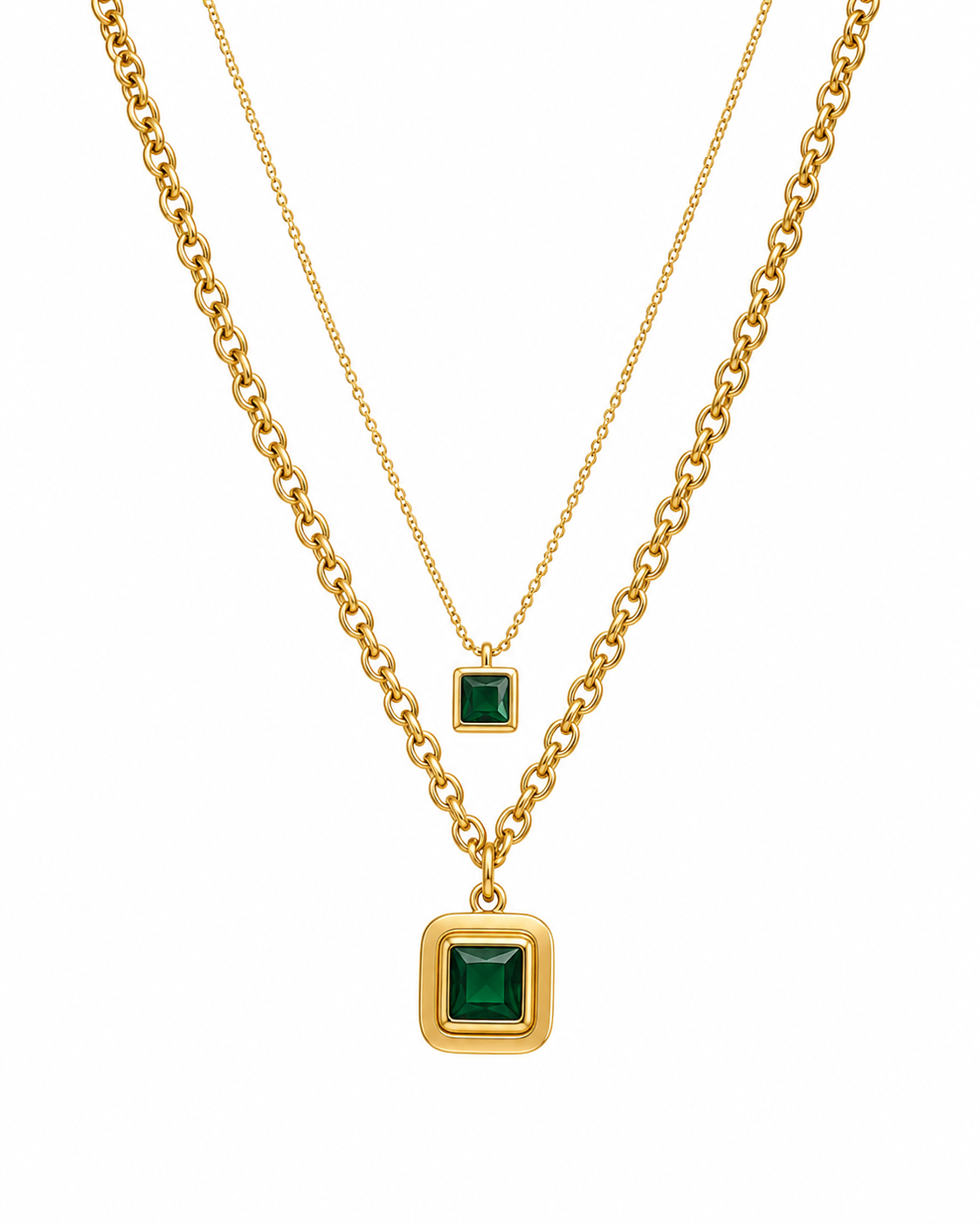 Emerald Elegance Layered Necklace Set