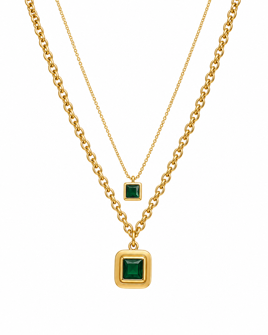 Emerald Elegance Layered Necklace Set