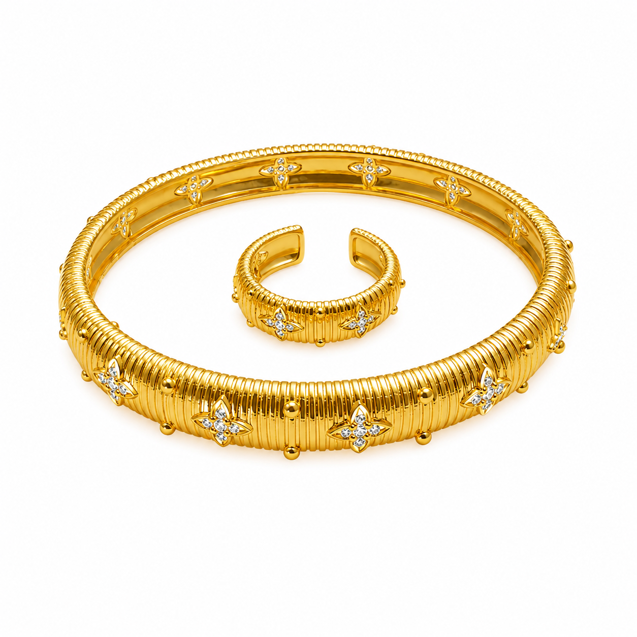 Celestial Bloom Bangle Ring Set