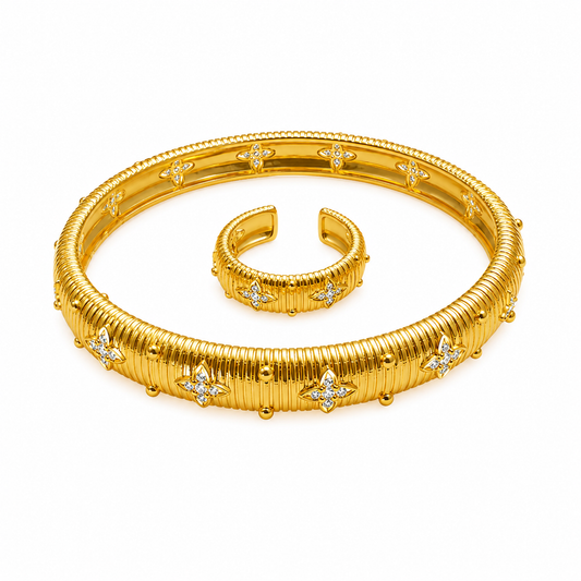 Celestial Bloom Bangle Ring Set