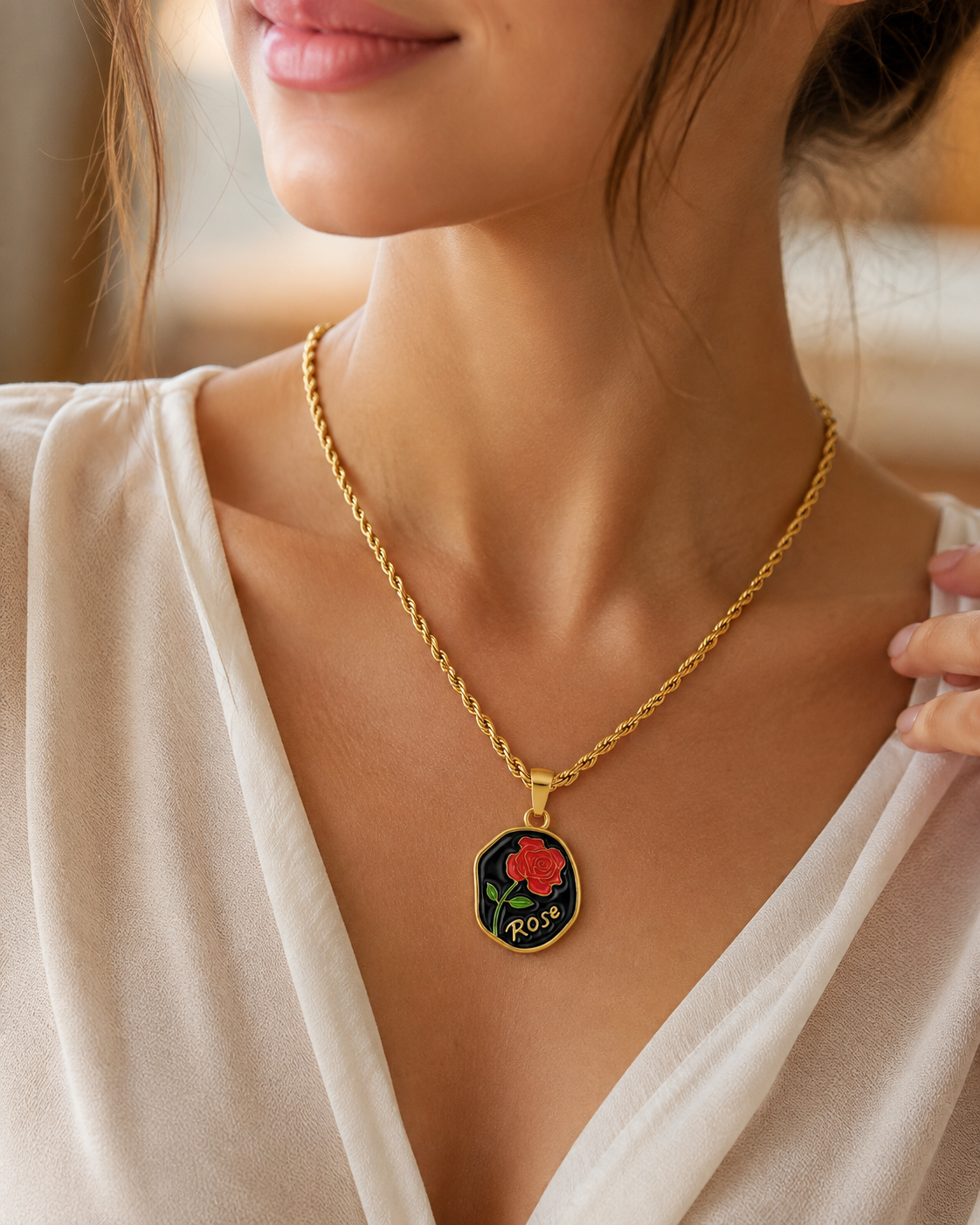 Midnight Rose Pendant Necklace