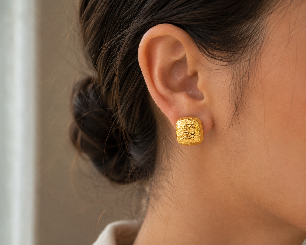 Aurora Hammered Square Stud Earrings