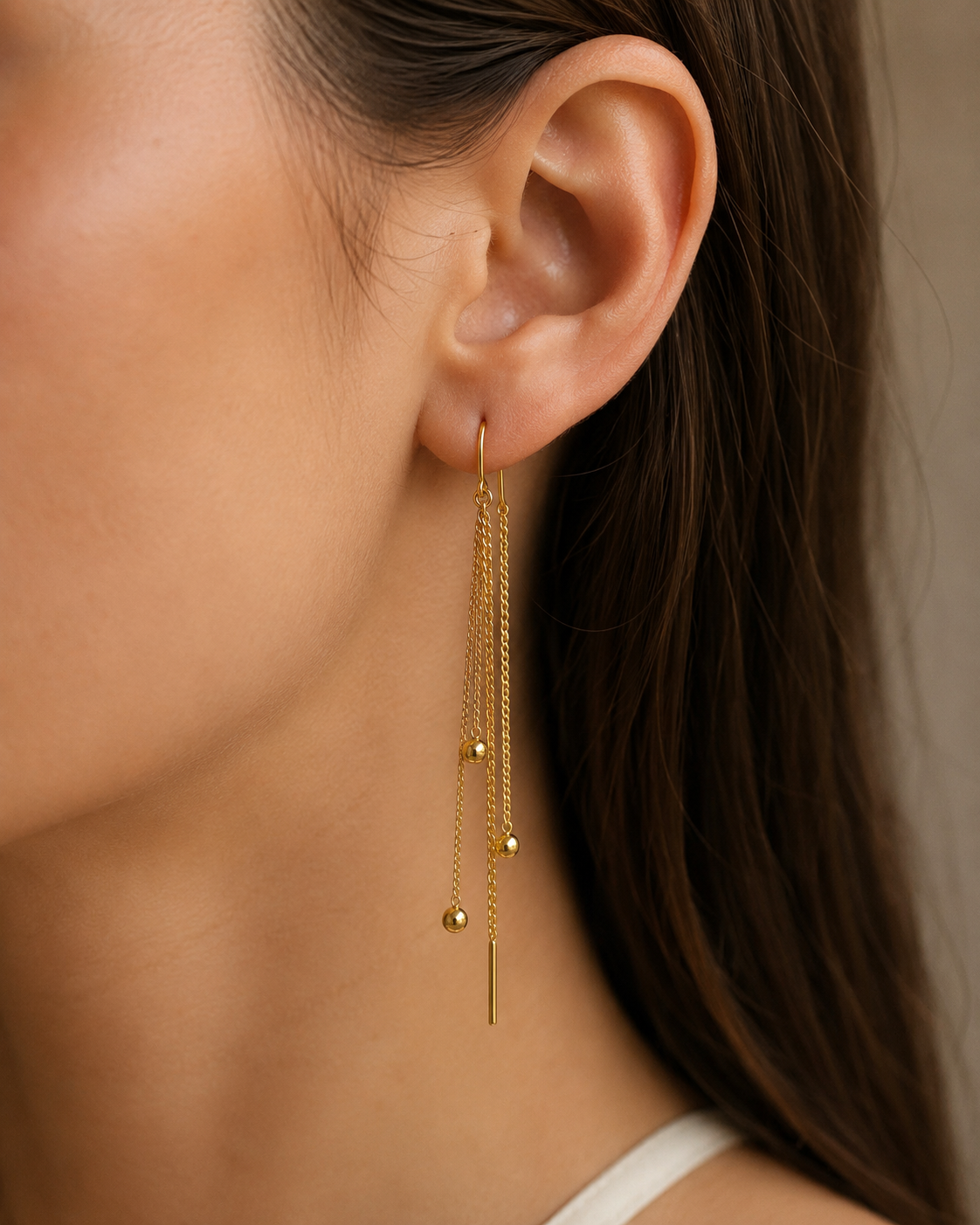 Gold Stainless Steel Threader Tassel Earrings for women