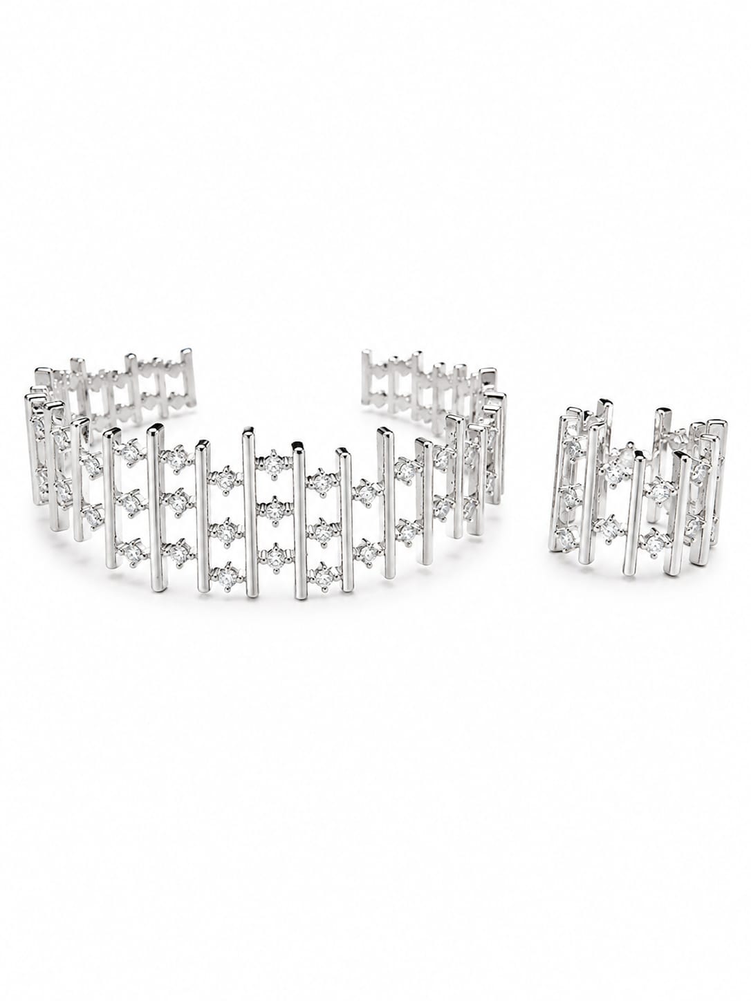 Aureline silver-tone crystal bar bangle and matching ring set – Emira Jewels UAE