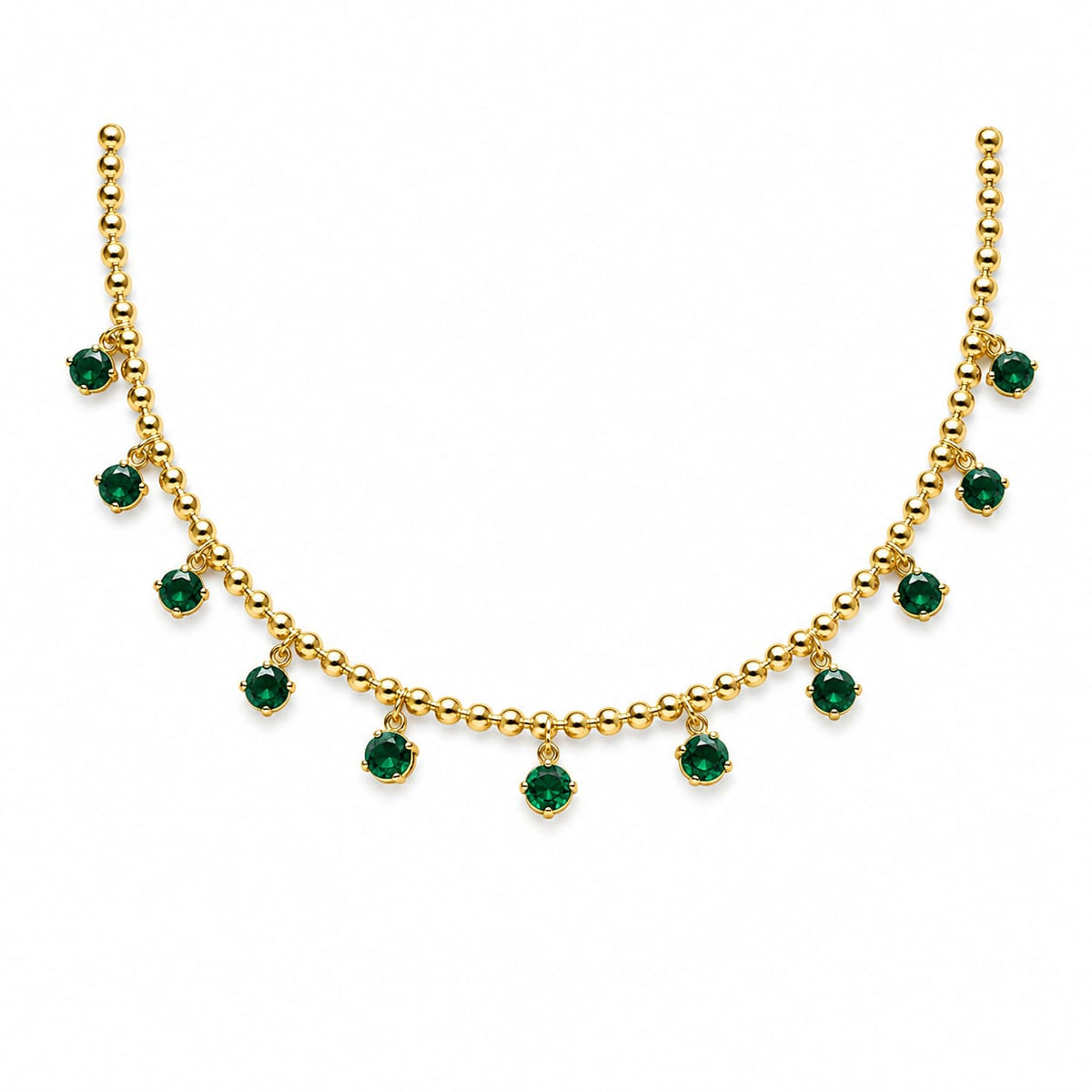 Verde gold-tone stainless steel necklace with dangling green crystal stones – Emira Jewels UAE