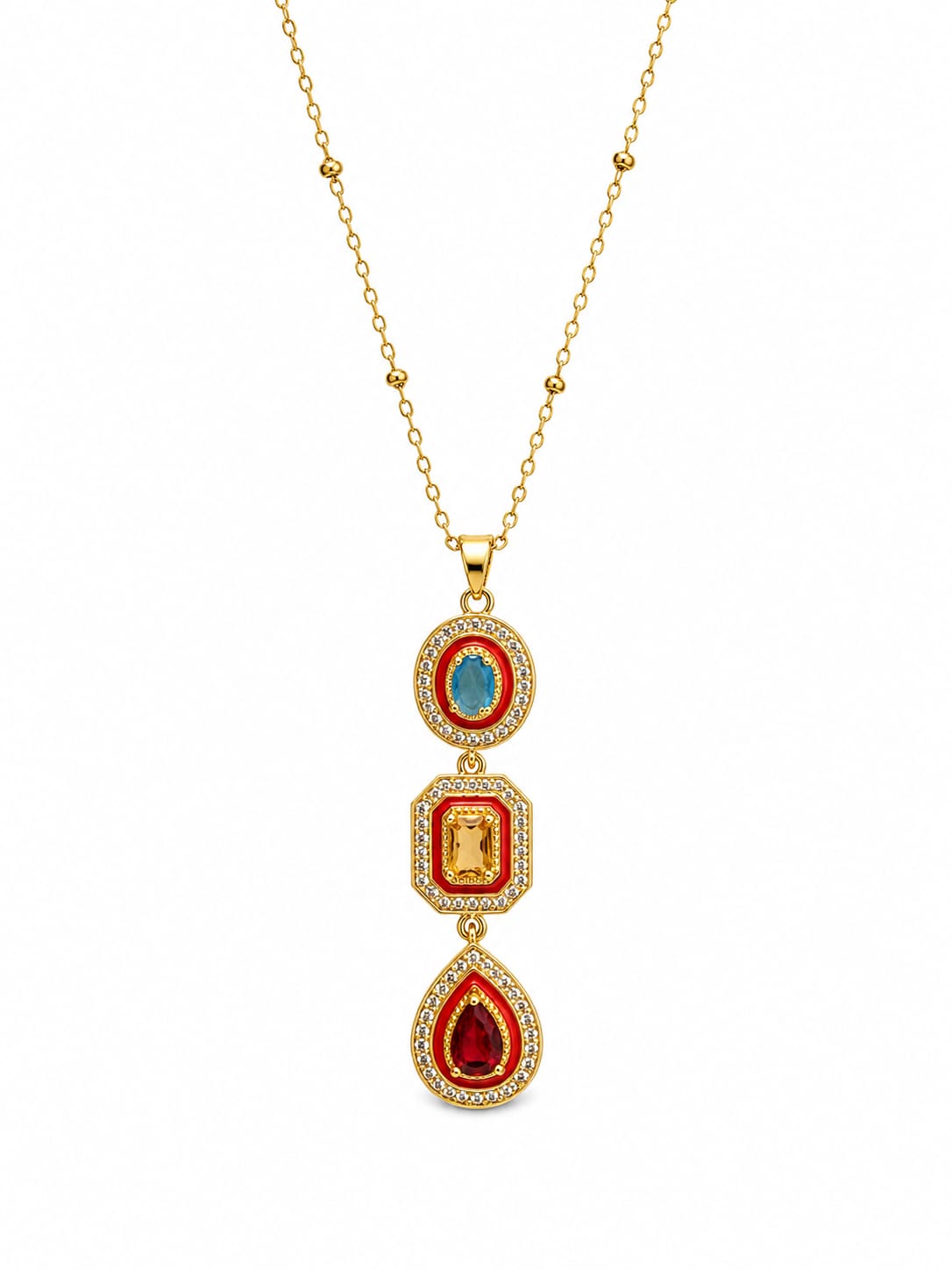 Mireya gold-tone stainless steel drop necklace with multicolour stones – Emira Jewels UAE