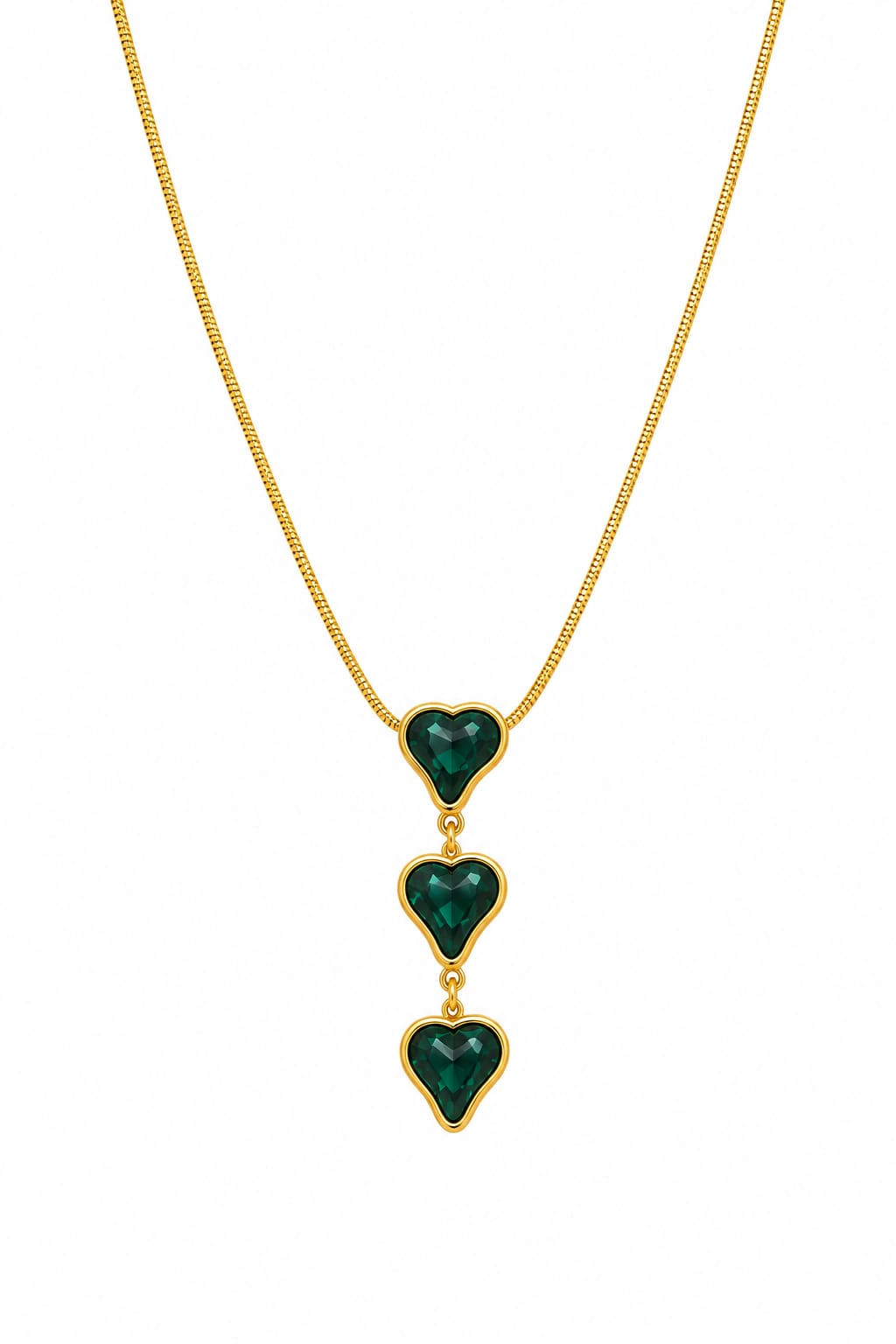 Verdelle triple green heart gold-tone stainless steel necklace – Emira Jewels UAE