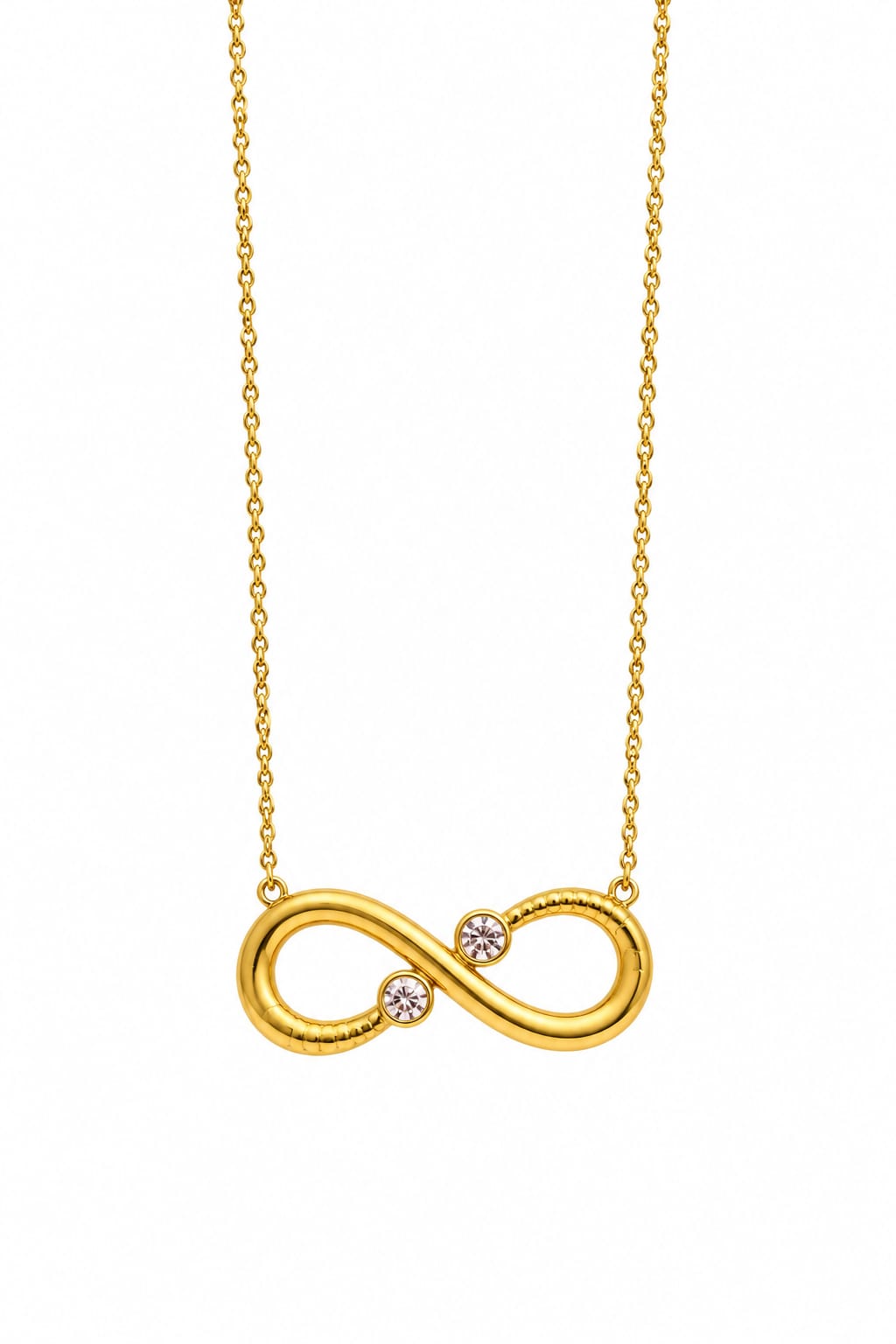 Eterna infinity gold-tone stainless steel necklace with crystal stones – Emira Jewels UAE