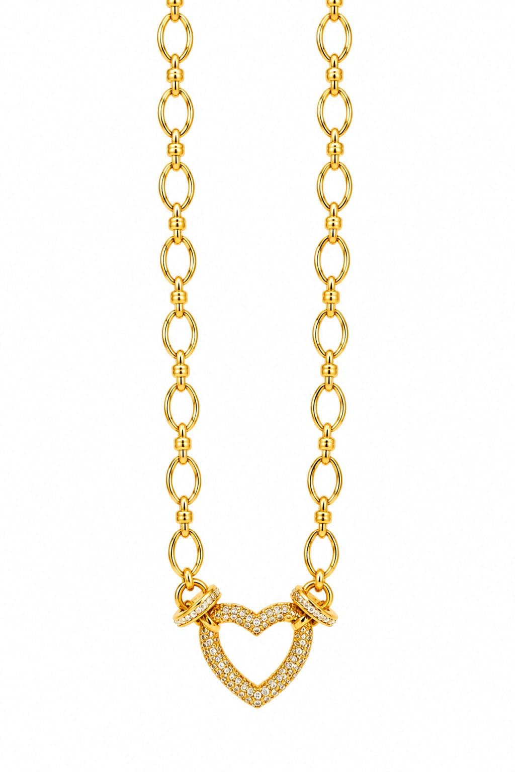 Amorette crystal heart gold-tone stainless steel link necklace – Emira Jewels UAE