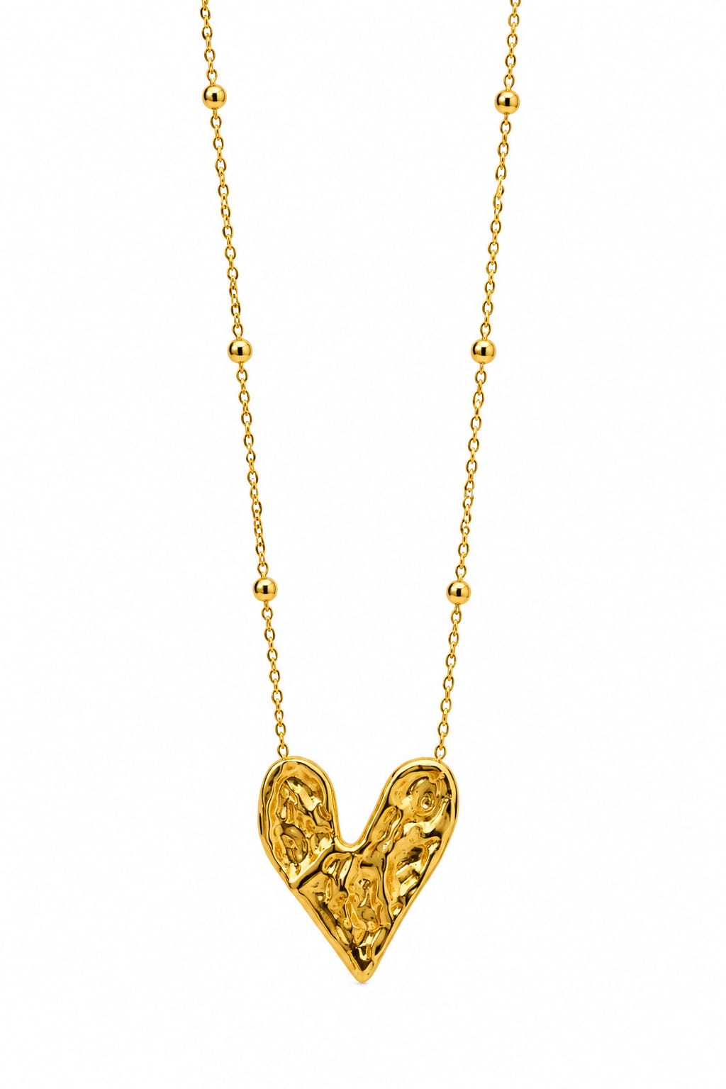 Molten Heart gold-tone stainless steel pendant necklace with beaded chain – Emira Jewels UAE