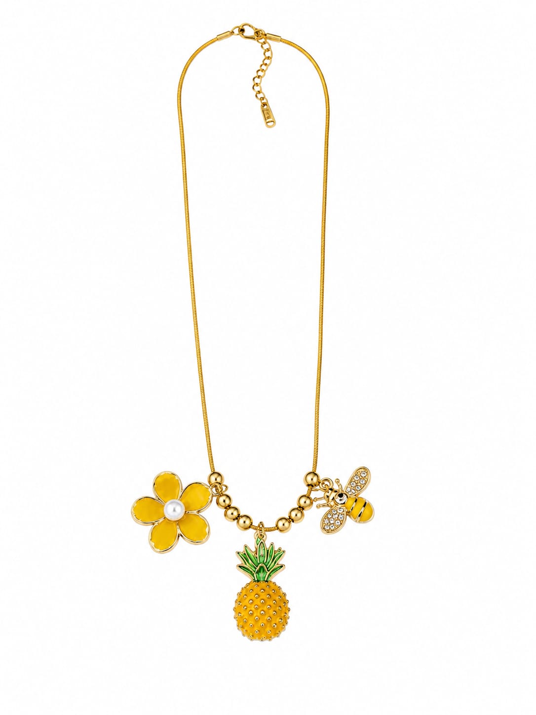 Tropical pineapple flower bee stainless steel charm necklace – Emira Jewels UAE