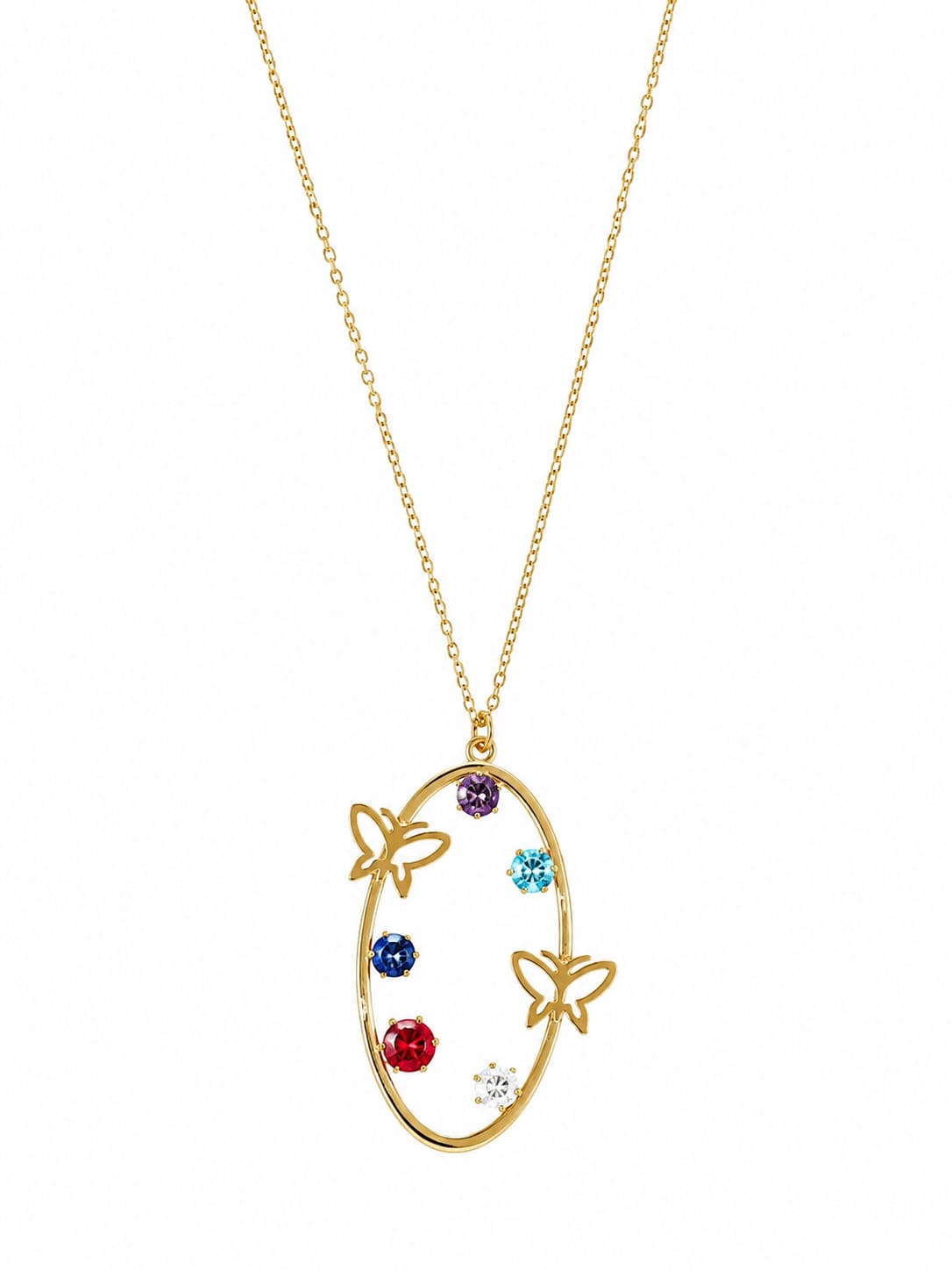 Mariposa gold-tone stainless steel butterfly necklace with multicoloured stones – Emira Jewels UAE