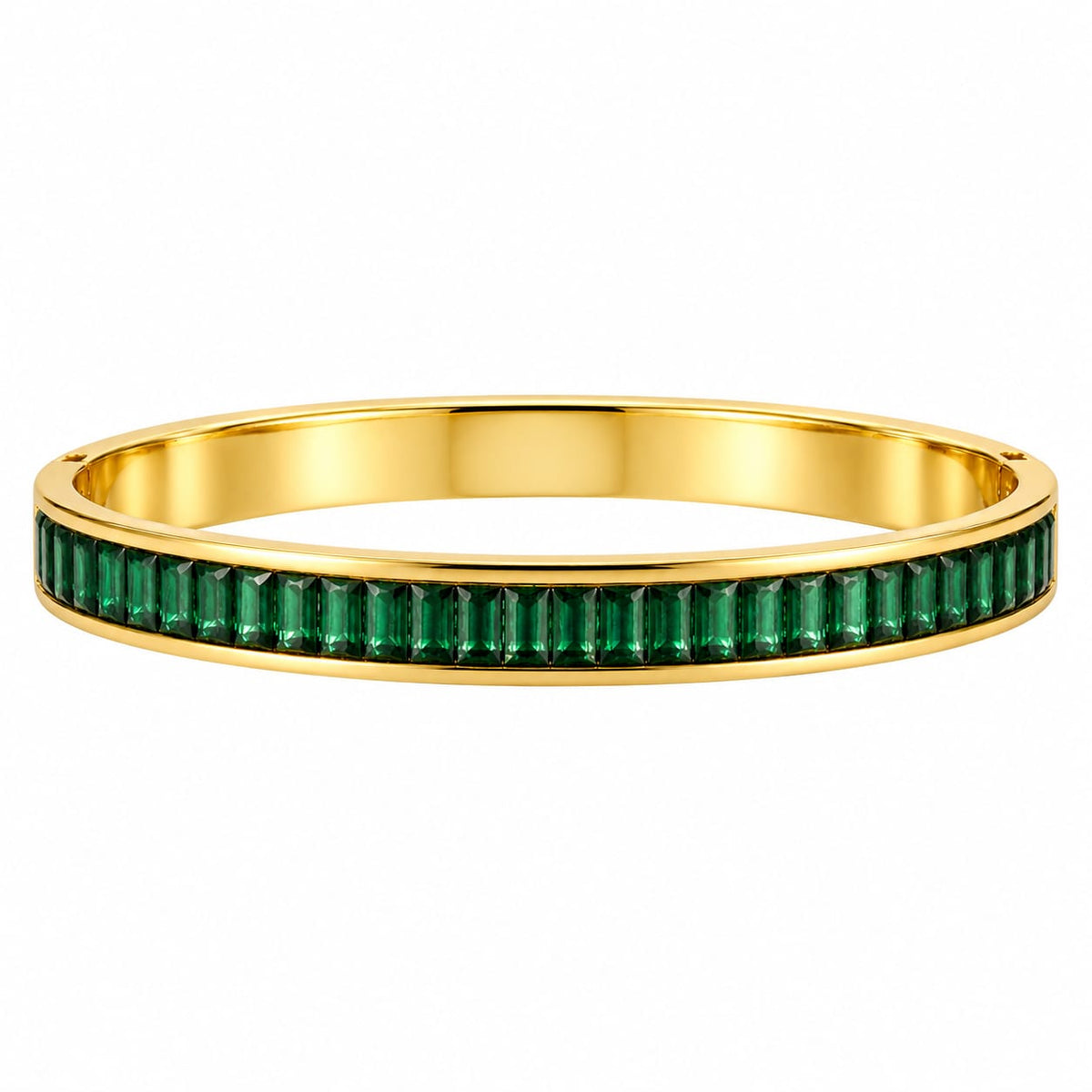 Verena gold-tone stainless steel bracelet with emerald green baguette crystals – Emira Jewels UAE