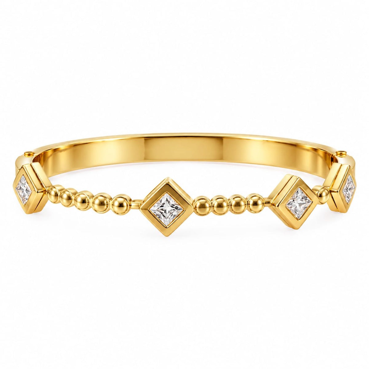 Solenne gold-tone stainless steel bracelet with clear square crystals – Emira Jewels UAE