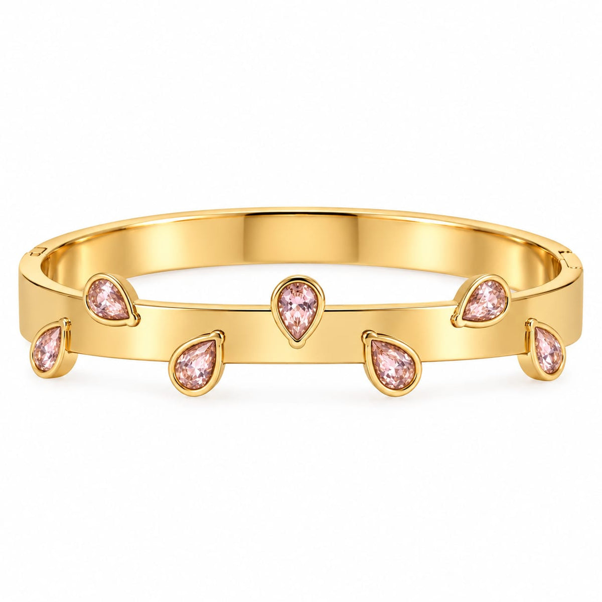 Roselle gold-tone stainless steel bracelet with pink teardrop crystals – Emira Jewels UAE