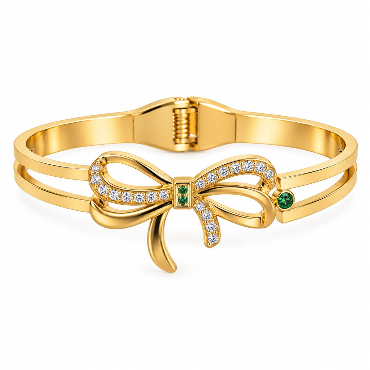 Amabelle gold-tone stainless steel bow bracelet with clear and green crystals – Emira Jewels UAE